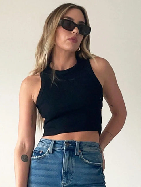 'Ulani' Cutout Round Neck Tank Top - Celes Fashion